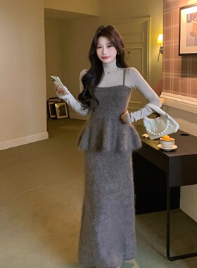 陈六六CHENLIULIU【暮光月色】秋冬韩系复古软糯吊带半身裙两件套