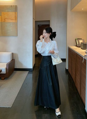 陈六六CHENLIULIU【初秋氛围感】气质名媛宫廷花边衬衫伞摆半身裙
