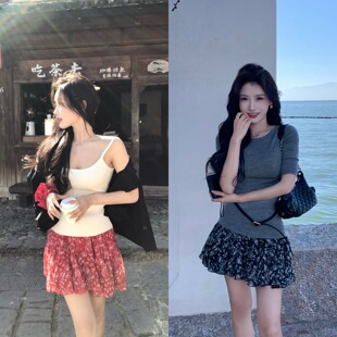 陈六六CHENLIULIU【春季花园】韩系少女气质碎花半身裙松紧腰短裙