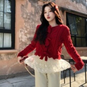 陈六六CHENLIULIU 圣诞心愿 新年节日气氛红色蝴蝶结毛衣上衣