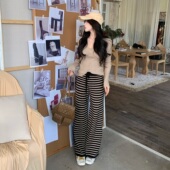 软糯垂感条纹拼色针织直筒休闲裤 陈六六CHENLIULIU 舒适条纹裤