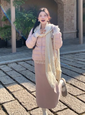 陈六六CHENLIULIU【少女感半裙】粉色气质高腰显瘦直筒毛呢半身裙