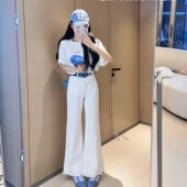 高腰显瘦白色牛仔微喇裤 型 满分版 陈六六CHENLIULIU