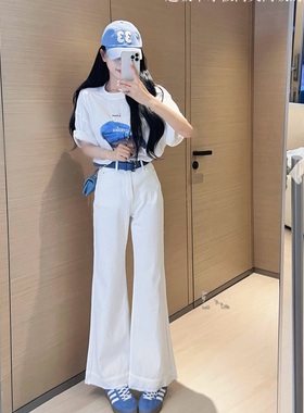 陈六六CHENLIULIU【满分版型】高腰显瘦白色牛仔微喇裤