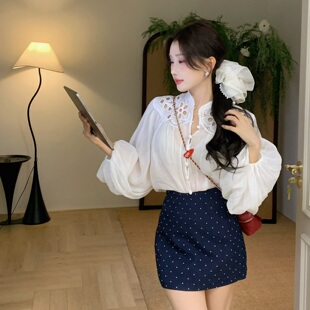 陈六六CHENLIULIU 设计感镂空法式 宫廷风宽松衬衫 上衣 柔柔香颂