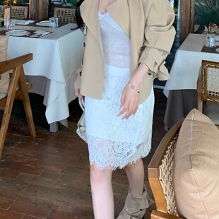 陈六六CHENLIULIU【蕾丝半裙】春季重工勾花蕾丝白色精致半身裙