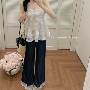 陈六六【夏日悸动】天丝超舒适蕾丝拼接垂感透气亲肤直筒休闲裤