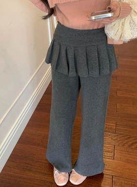 陈六六CHENLIULIU【团宠裤】韩系设计感百褶屁帘假两件直筒休闲裤