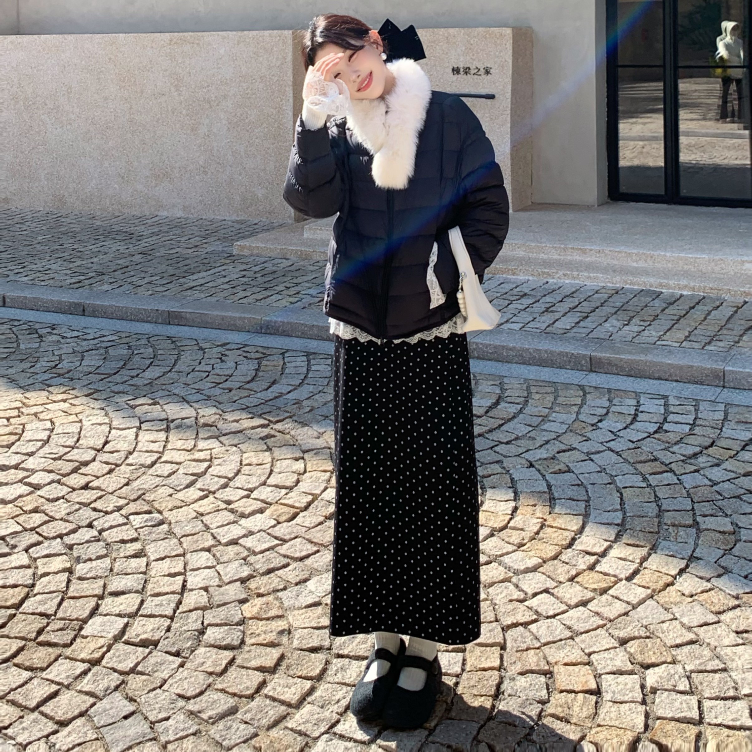 陈六六CHENLIULIU【午后小调】法式气质复古黑色直筒波点半身裙