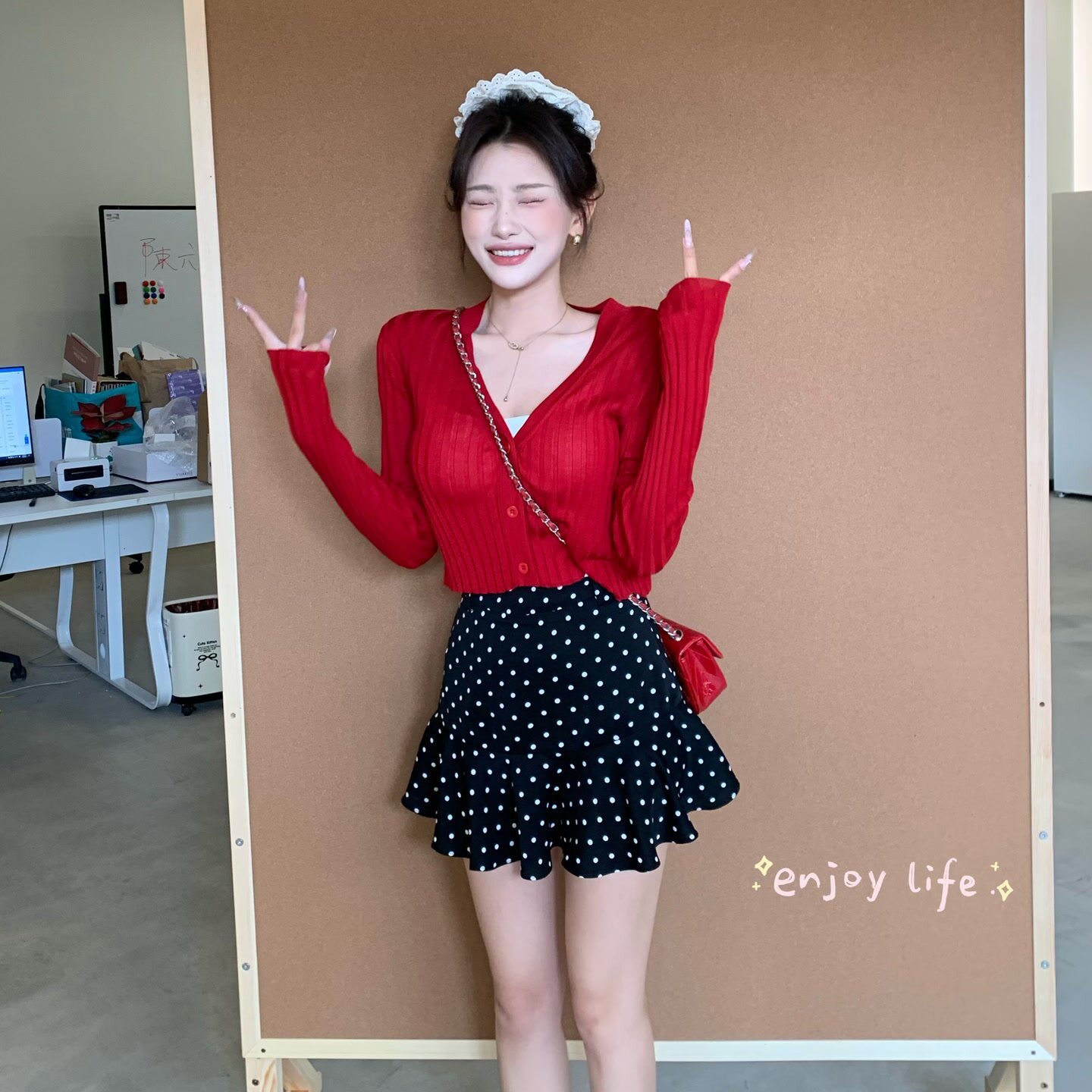 陈六六CHENLIULIU【珍妮甜梦】甜美少女韩系波点半身短款半身裙