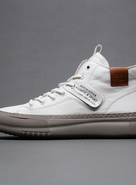 贝奈丽男鞋季新款中帮皮鞋 百搭小白鞋厚底时尚中筒短靴DIKA帝卡