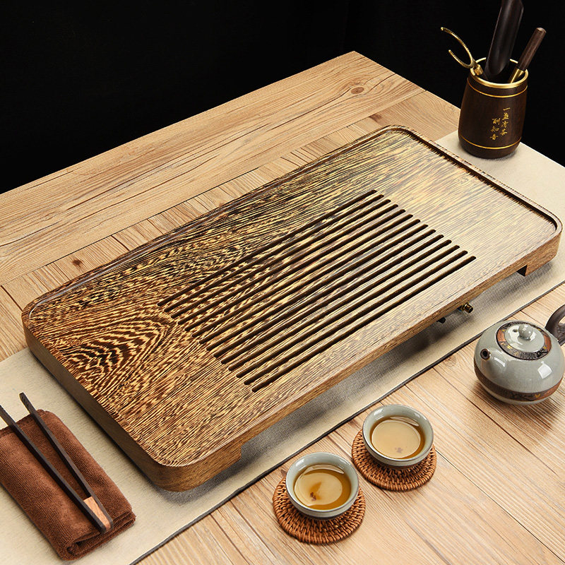 鸡翅木茶盘整块实木茶海储水两用小型茶台茶具不锈钢沥水干泡托盘