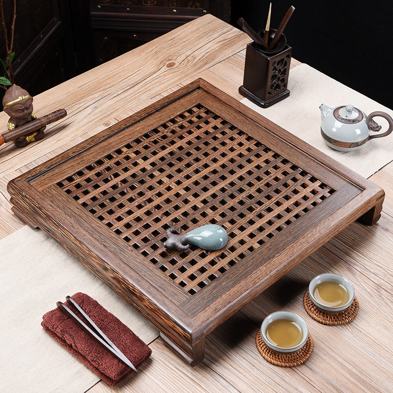 大号四方鸡翅木茶盘储水实木茶海抽屉式简约家用茶台排水托盘茶具