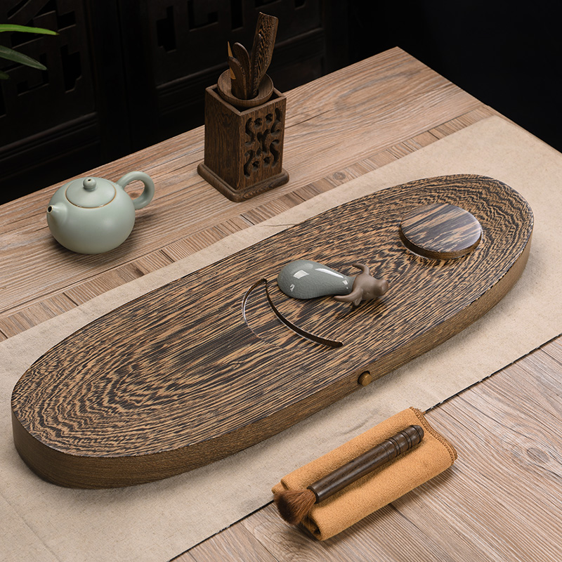 鸡翅木茶盘 整块实木茶海功夫茶具日式干泡盘排水式茶盘茶台日月