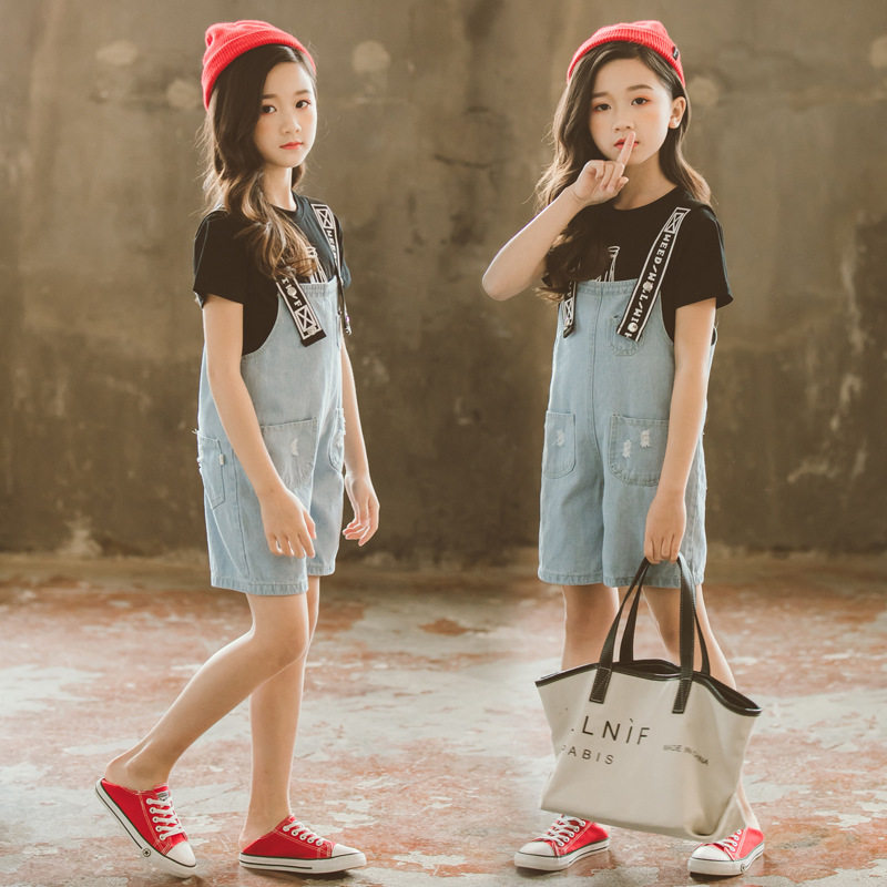 2020 Girl summer new pattern cowboy suit children summer Children's clothing girl summer cowboy Short sleeved rompersin the Children/Baby/Family fitted , Set  category - from Buy2taobao.com to provide professional Taobao agent buy service