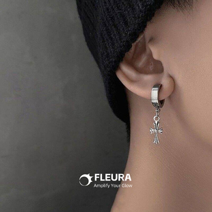 钛钢耳饰 钛钢耳饰 十字架耳夹男无耳洞痞帅高级感单只男士耳环个