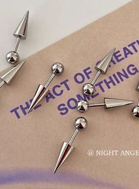 钛钢耳饰 钛钢精灵耳耳骨钉朋克冷淡风0.8粗针小众尖锥穿刺耳环