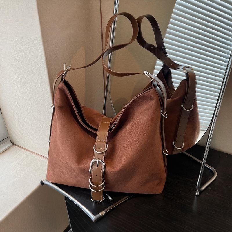 外贸复古麂皮绒斜挎包包大容量女腋下托特包秋冬新款单肩通勤包