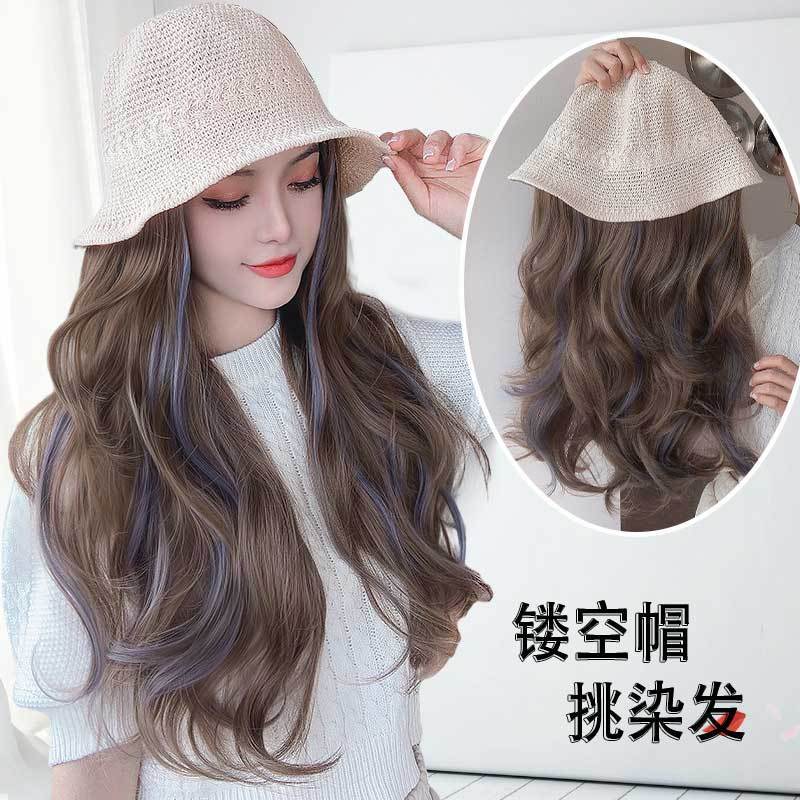 假发女长卷发假发帽子一体时尚遮阳渔夫帽长卷发仿真人发丝全头套