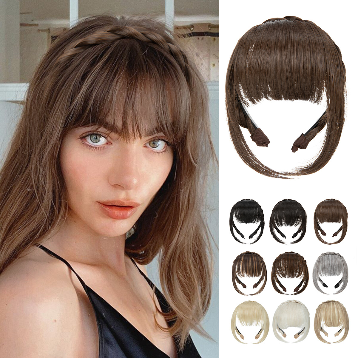 时尚新款发箍刘海仿真麻花辫一体假发片防滑刘海假发片遮白发头套