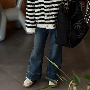童装女童加绒牛仔裤秋冬2025新款洋气喇叭裤儿童百搭冬天加厚裤子