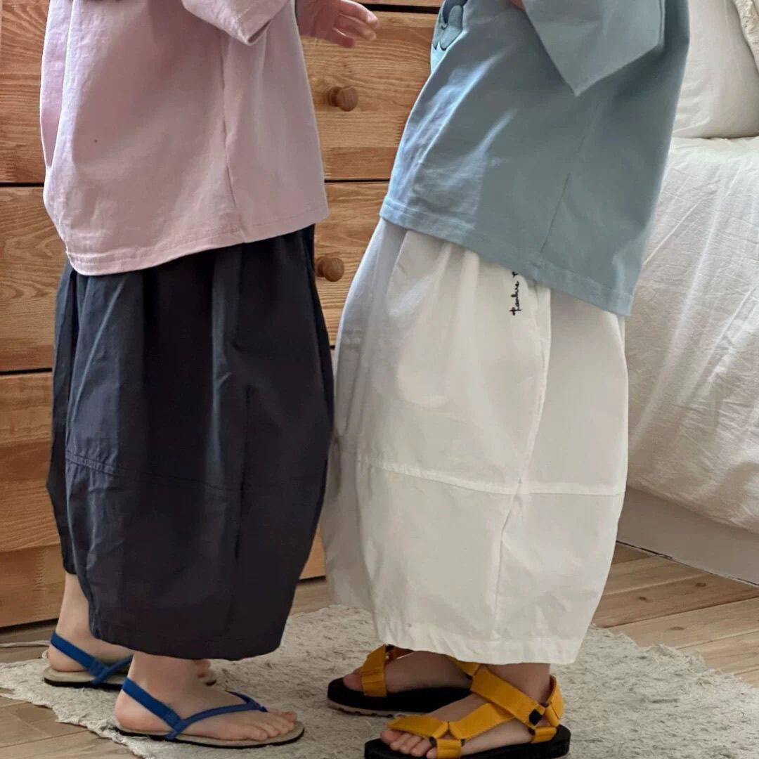 日系儿童宽松休闲裤男女童简约萝卜裤夏季宝宝薄款七分裤百搭裤子