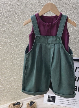 女童牛仔背带裤宝宝男童夏装酷儿童衣服背心套装洋气时髦宽松裤子