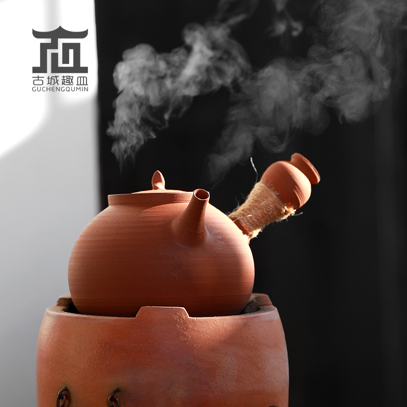 吴永华潮州手拉薄胎红泥砂铫烧水煮茶侧把急须陶壶玉书煨工夫茶具