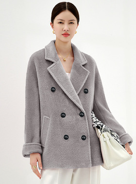 Max双面苏力羊驼绒大衣女短款秘鲁阿尔巴卡高端羊驼毛呢外套加厚