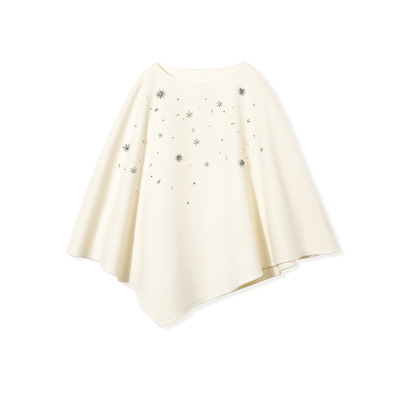 纯手工绣花斗篷羊绒大衣双面呢山羊绒毛呢大衣女搭配伴侣外套披肩