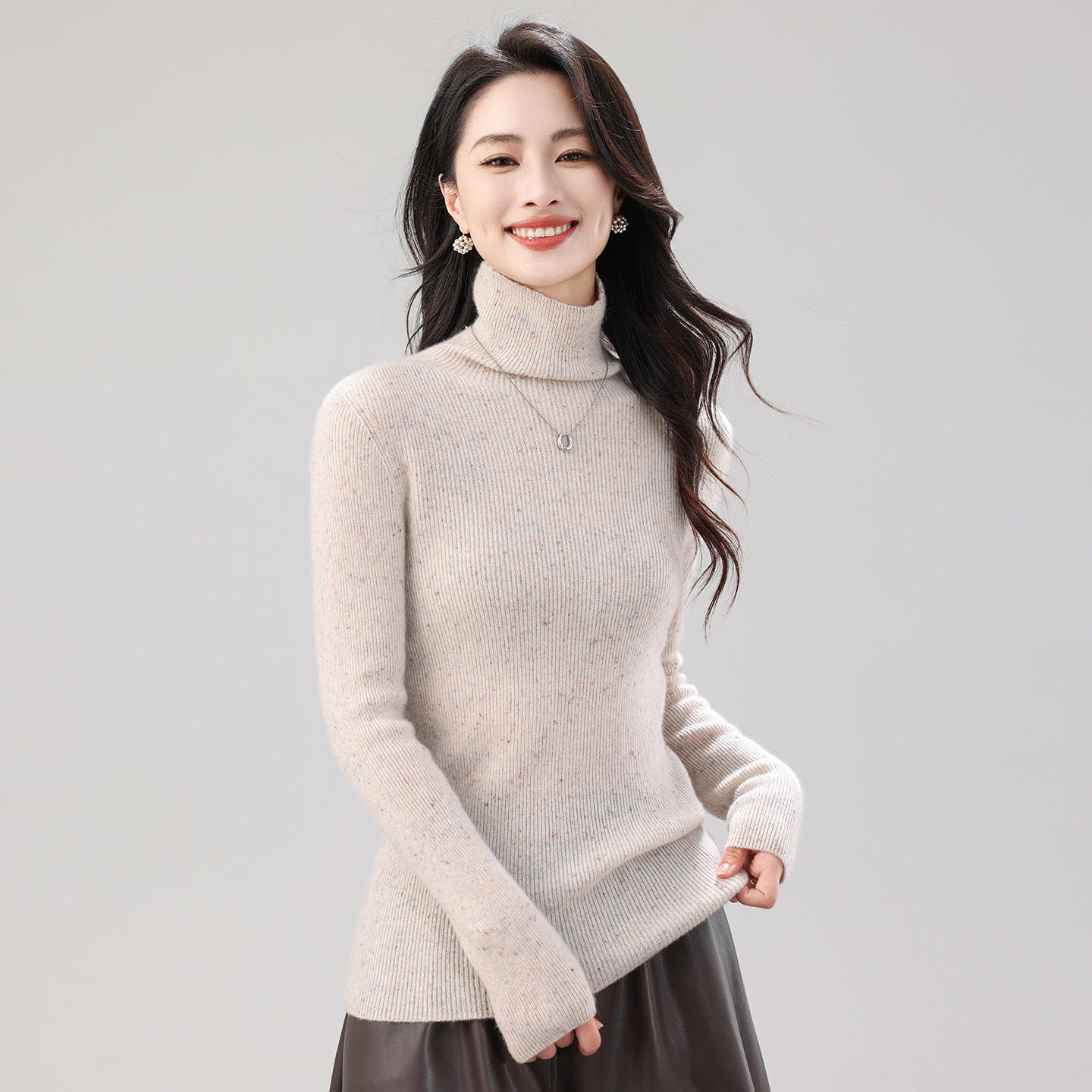 堆堆领纯山羊绒针织衫女通勤百搭25年新款保暖花纱高级感毛衣