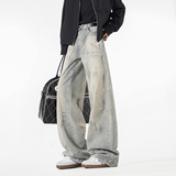 B347-W25012-P55-78秋装水洗漆点脏脏牛仔裤男士宽松直筒裤，男装牛仔裤，电商B347(原C409)