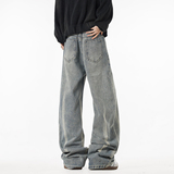 GENIOLAMODE美式风结构牛仔裤男士秋冬新款复古水洗宽松阔腿裤子，男装牛仔裤，电商B347(原C409)