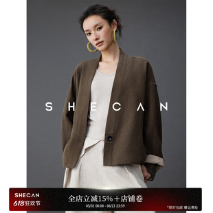 SHECAN【弥勒】早春复古宽松100亚麻短外套女2026年新品百搭上衣