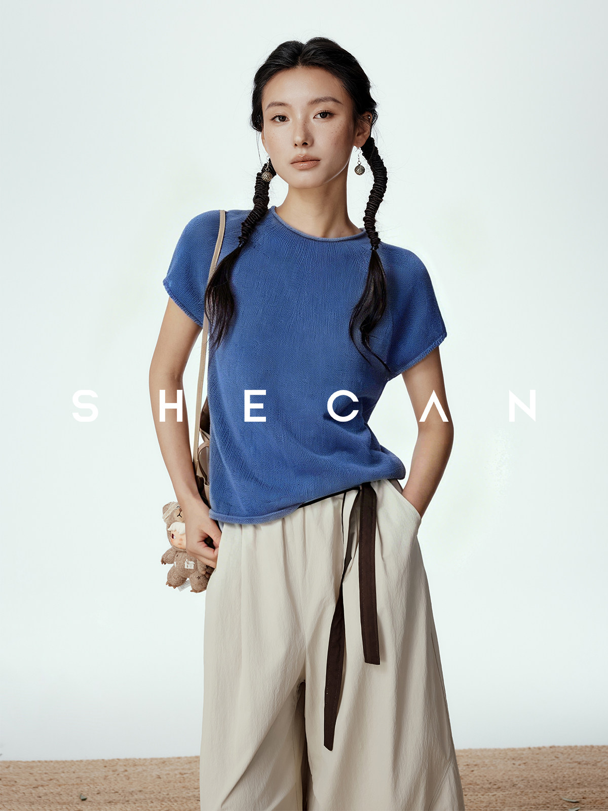 SHECAN【凉凉T】和纸纱防晒短袖T恤女淡人穿搭女夏季薄款针织罩衫