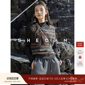 chill 冬季 复古港风叠穿马甲100绵羊毛无袖 SHECAN 提花毛针织衫