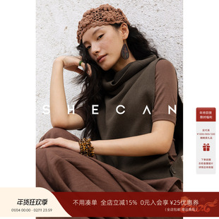 SHECAN【秀场】舒适羊毛无袖针织马甲秋季极简风休闲高领5QC006