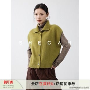 针织开衫 SHECAN 叠穿神器绵羊毛马甲女高领无袖 秋冬季 上衣 云寇
