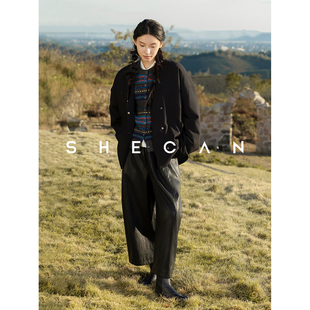 SHECAN【良木】冬季宽松不规则设计感小众上衣外套女羊毛填充棉服