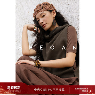 SHECAN【秀场】舒适羊毛无袖针织马甲秋季极简风休闲高领5QC006