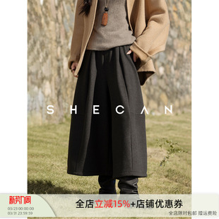 女秋冬女宽松阔腿裙裤 休闲加绒加厚八分裤 塞纳河畔3.0 SHECAN