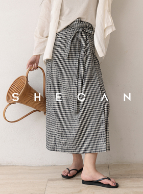 SHECAN【裹布裙】黑白格纹半身裙夏季百搭A字高腰长裙4XA038