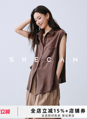SHECAN【清叙】文艺风复古无袖衬衫女夏季高级感轻奢减龄洋气上衣