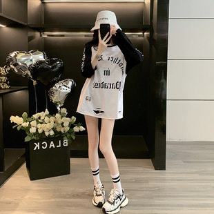 韩版慵懒风长袖T恤女秋季2025新款中长小众百搭宽松大版休闲上衣