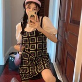 港风质感勾花吊带连衣裙夏复古宽松腰时尚 镂空外搭百搭学院风长裙