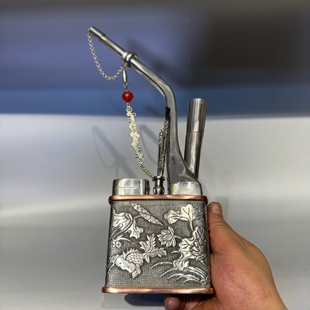 高端水烟斗水烟壶水过滤水烟筒男士烟斗锅子水烟袋赛银荷花鱼浮雕