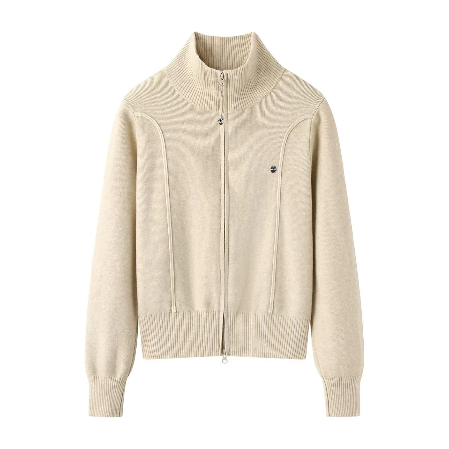 女士立领双拉链毛衣外套