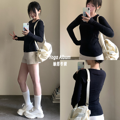 2025新款瑜伽服女圆领修身显瘦健身服排汗速干衣登山跑步运动上衣