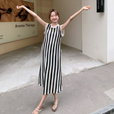 浪漫木耳边拼接条纹连衣裙女2025夏季新款时尚气质淡人穿搭，女装连衣裙，郎佰婉