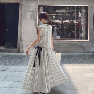 法式孕妇夏装甜美小清新条纹无袖裙子2024夏季温柔风遮肚子连衣裙